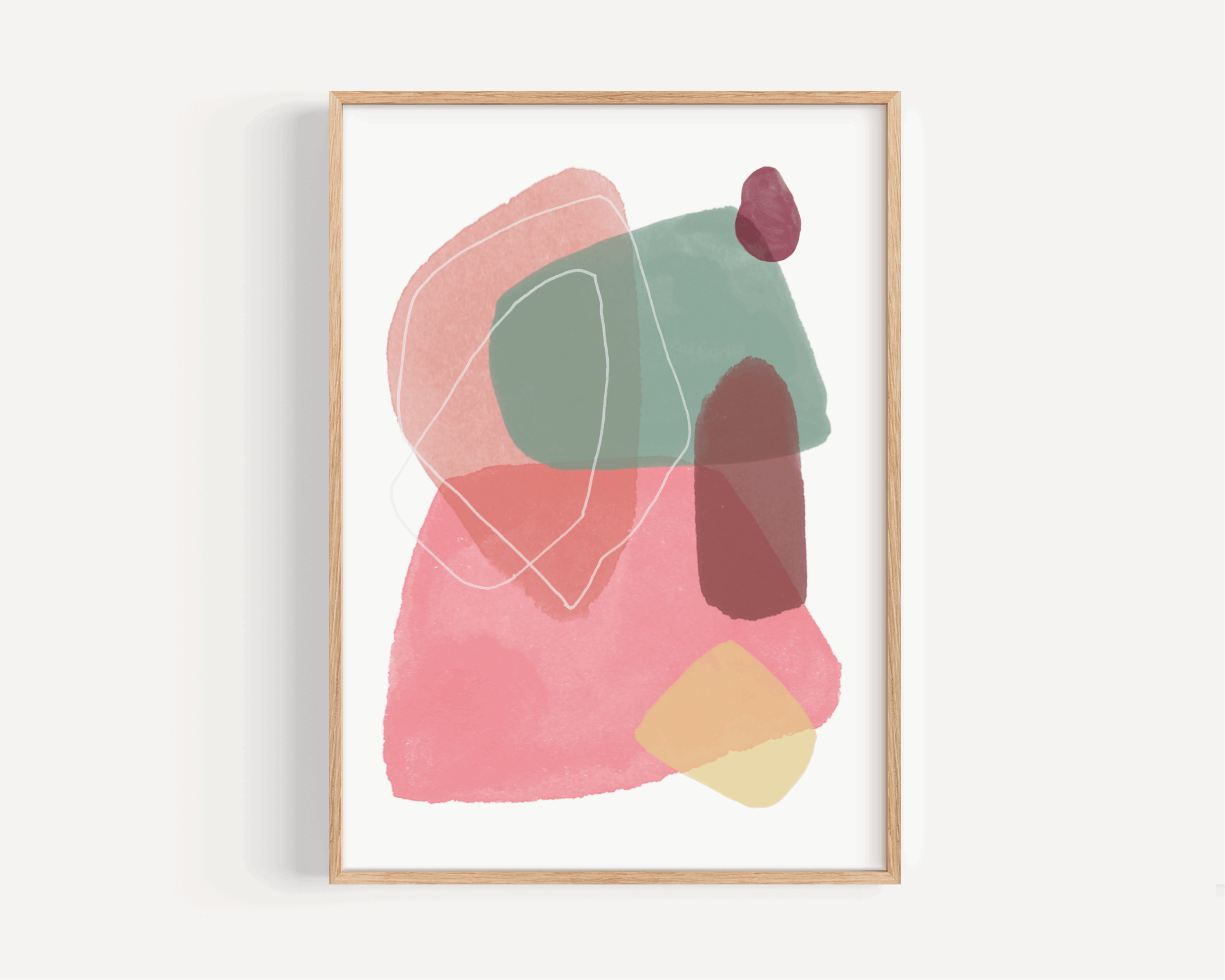 Abstract Shapes Print - Red, Coral and Green Posters, Prints, & Visual Artwork Pretty Average   