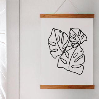 Monstera Line Drawing Print - Three Leaves Posters, Prints, & Visual Artwork Pretty Average