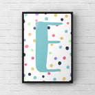 Letter / Initial Print - Blue & Rainbow Polka Dots Posters, Prints, & Visual Artwork Pretty Average   