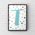 Letter / Initial Print - Blue & Rainbow Polka Dots Posters, Prints, & Visual Artwork Pretty Average   