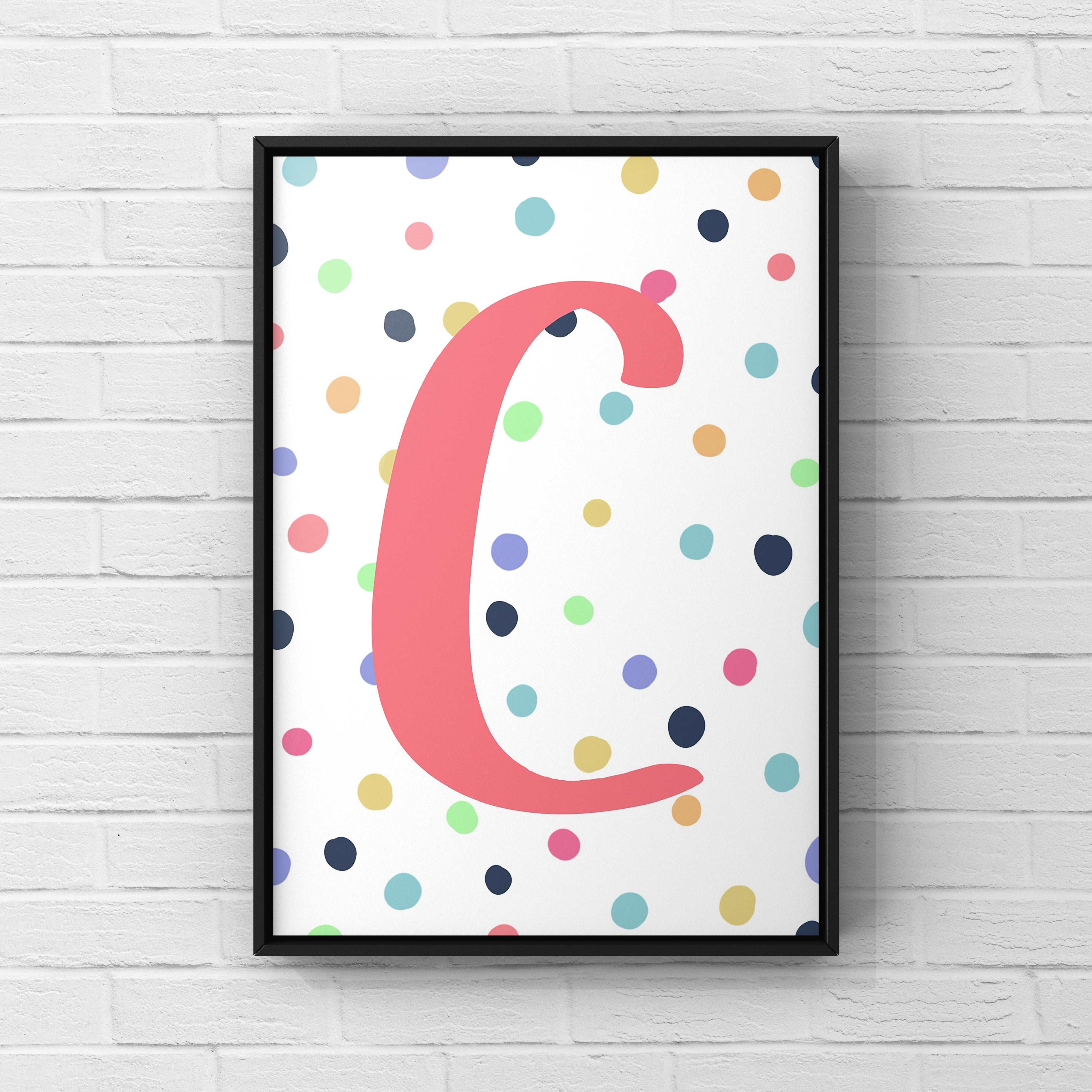 Letter / Initial Print - Pink & Rainbow Polka Dots Posters, Prints, & Visual Artwork Pretty Average   