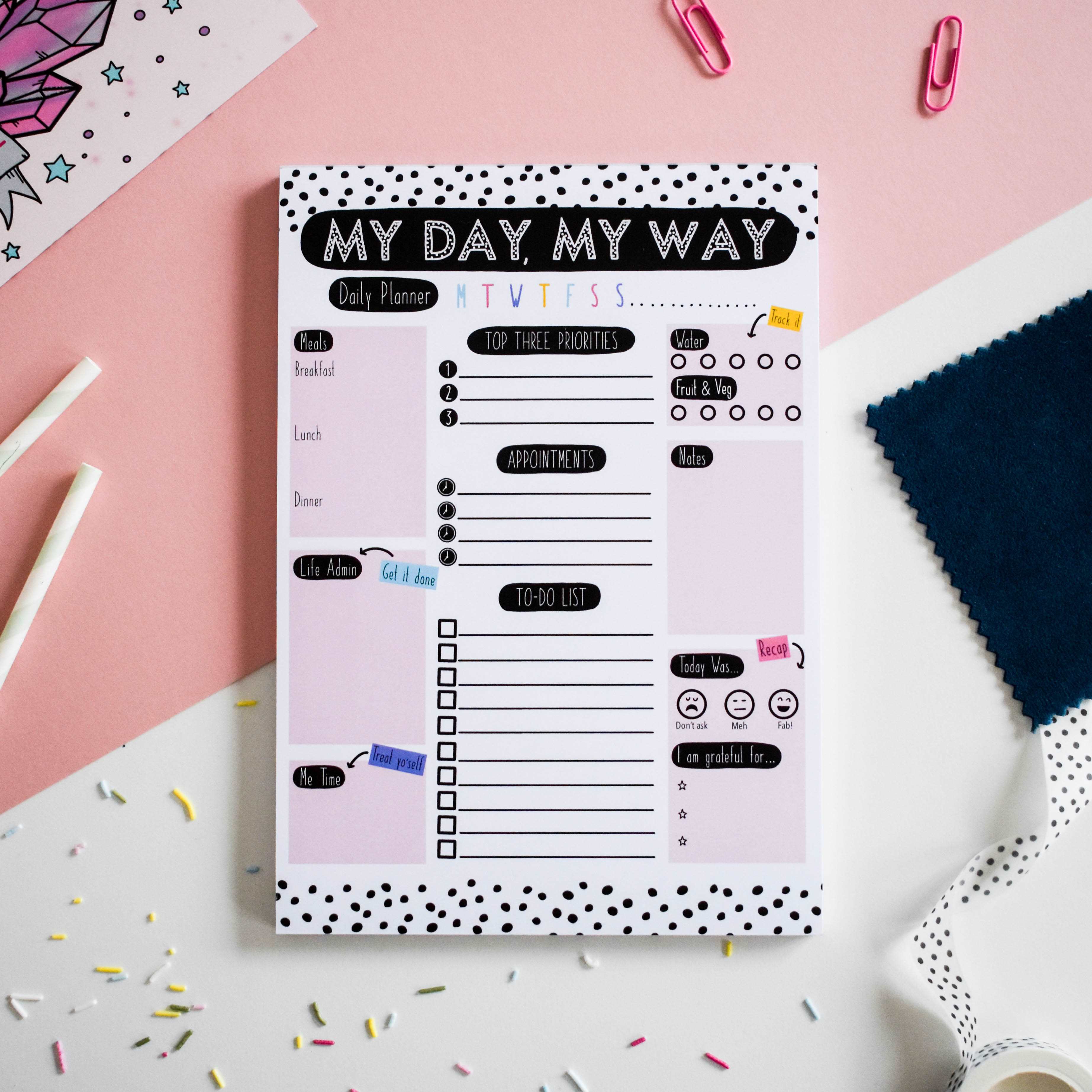 A5 Daily Planner Notepad. My Day My Way.  Pretty Average Prints   