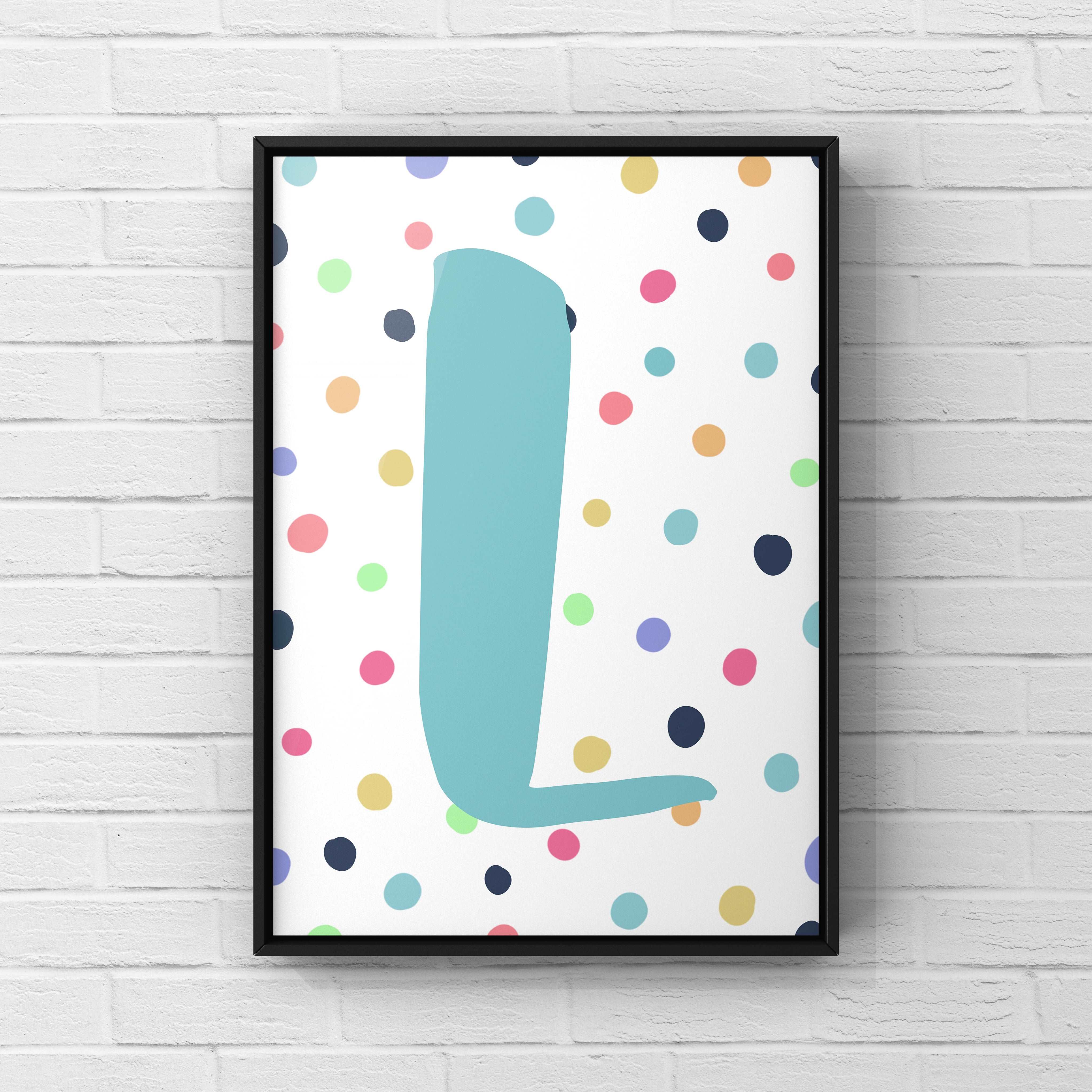 Letter / Initial Print - Blue & Rainbow Polka Dots Posters, Prints, & Visual Artwork Pretty Average   