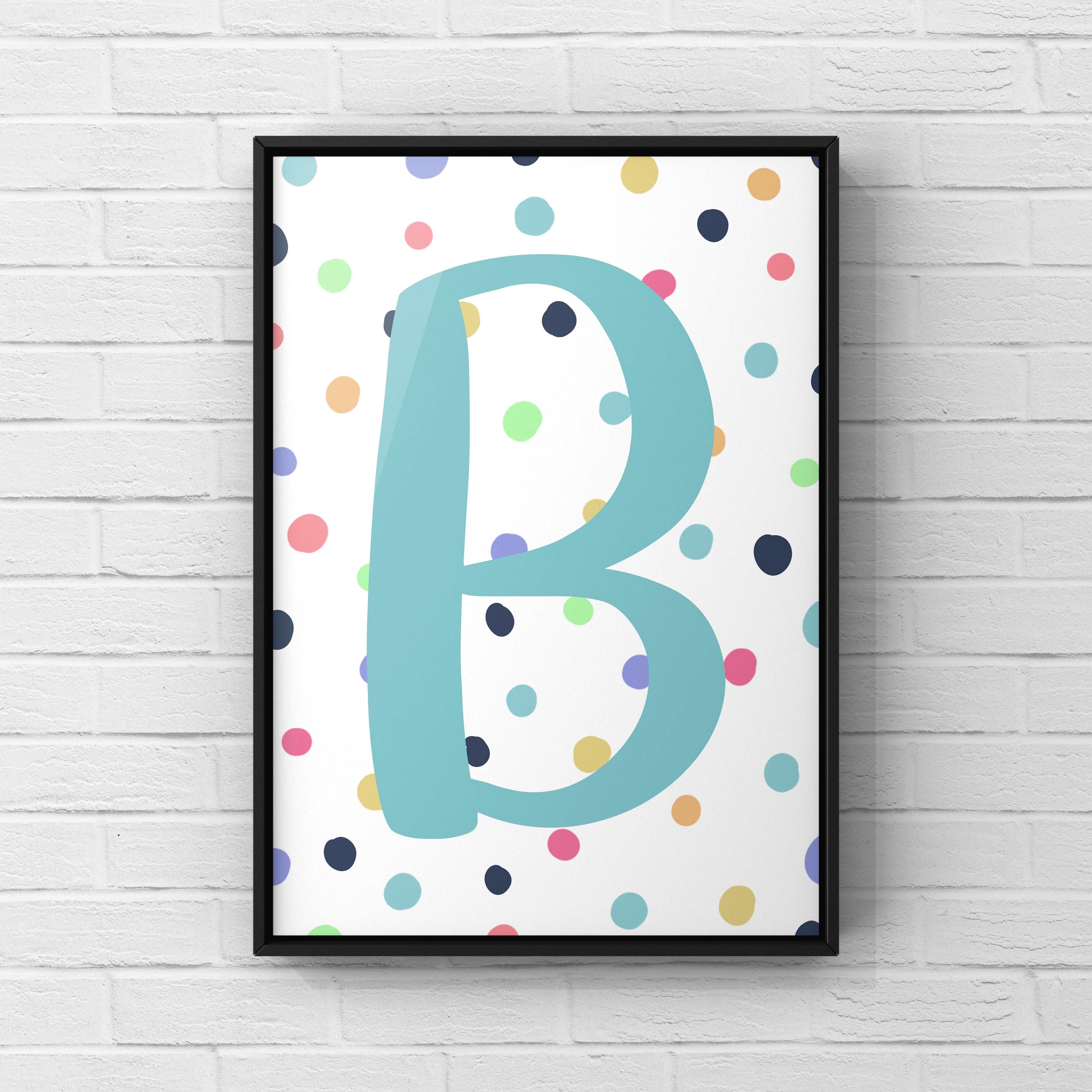 Letter / Initial Print - Blue & Rainbow Polka Dots Posters, Prints, & Visual Artwork Pretty Average   