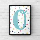 Letter / Initial Print - Blue & Rainbow Polka Dots Posters, Prints, & Visual Artwork Pretty Average   