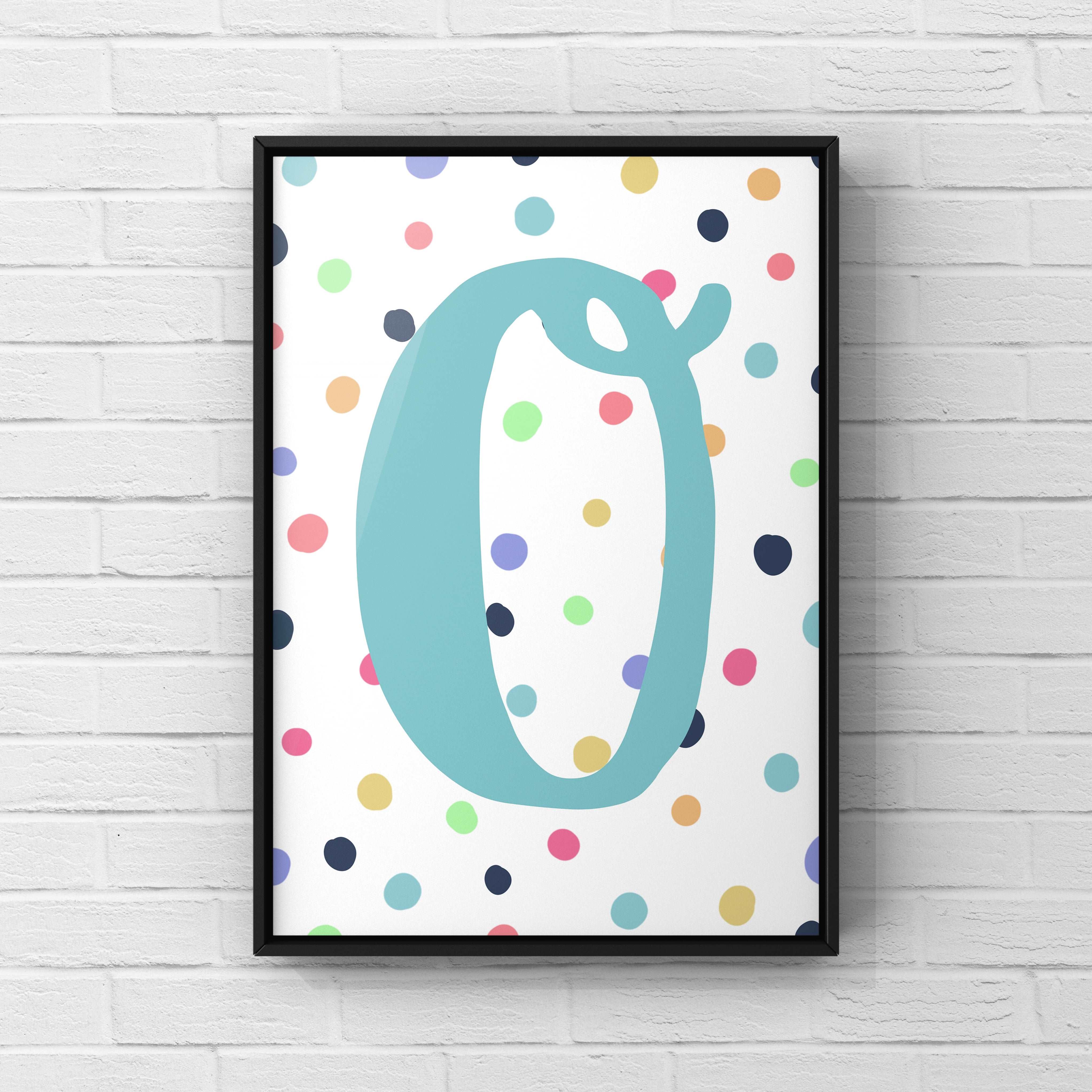 Letter / Initial Print - Blue & Rainbow Polka Dots Posters, Prints, & Visual Artwork Pretty Average   