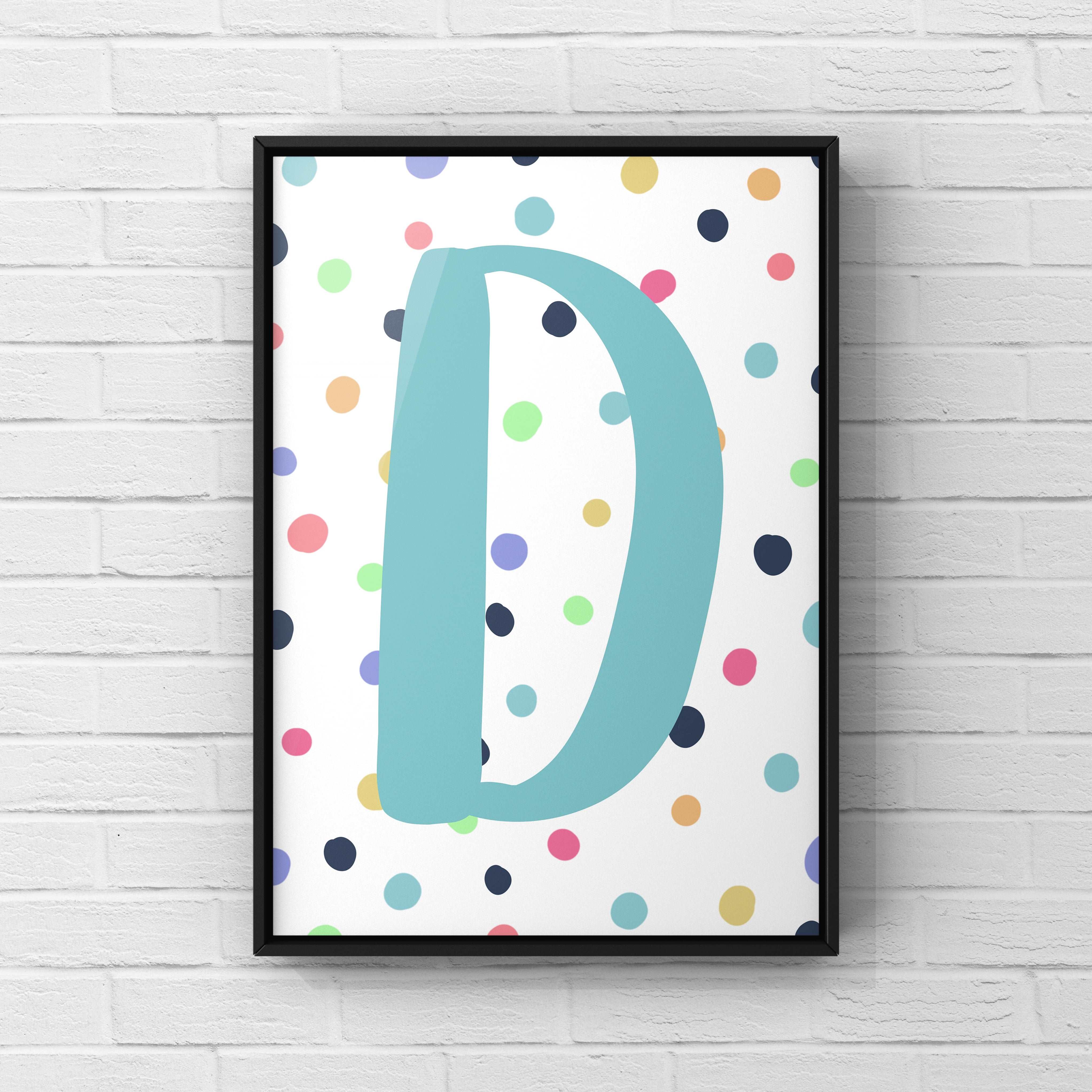 Letter / Initial Print - Blue & Rainbow Polka Dots Posters, Prints, & Visual Artwork Pretty Average   