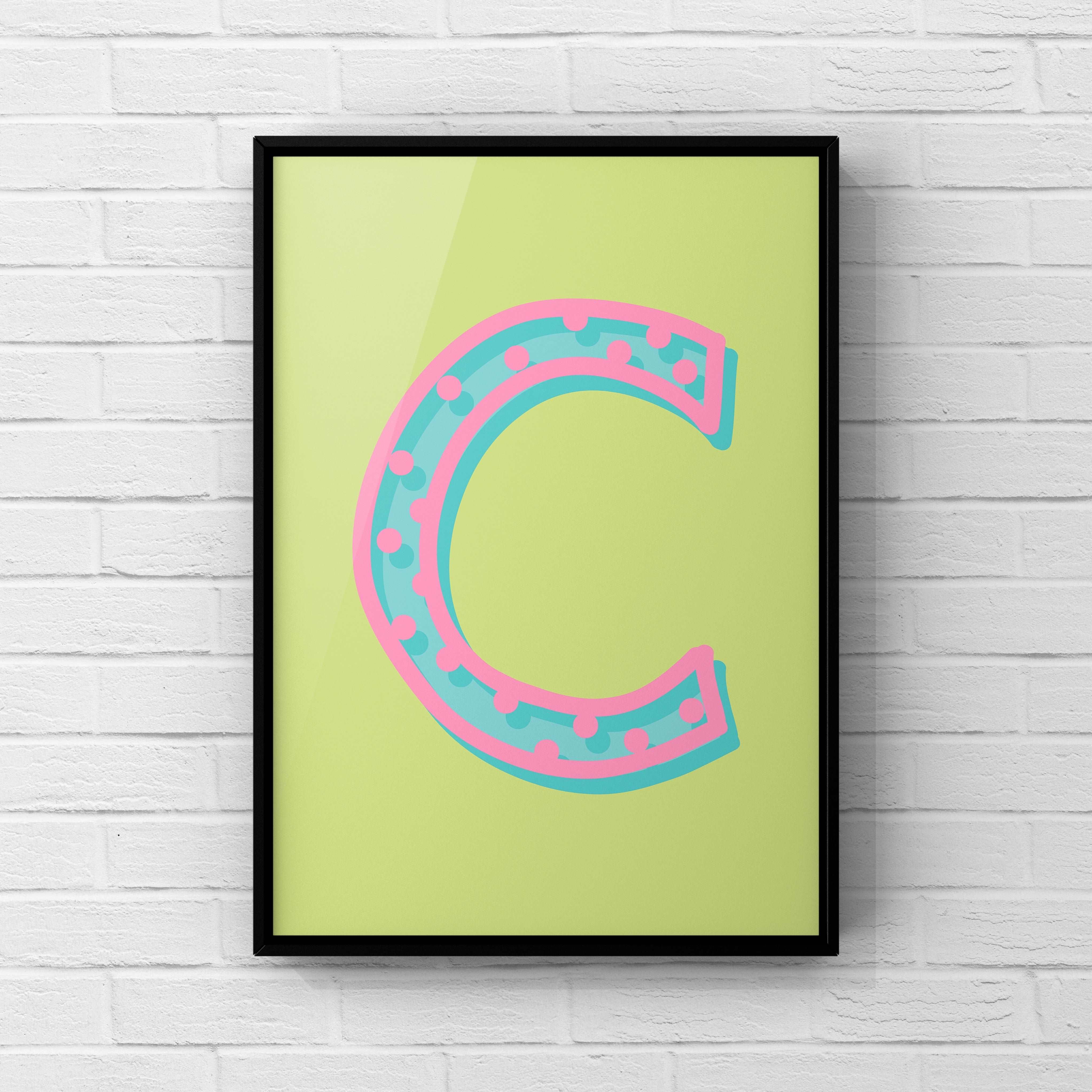 Letter / Initial Print - Green, Pink & Blue Polka Dot Posters, Prints, & Visual Artwork Pretty Average   