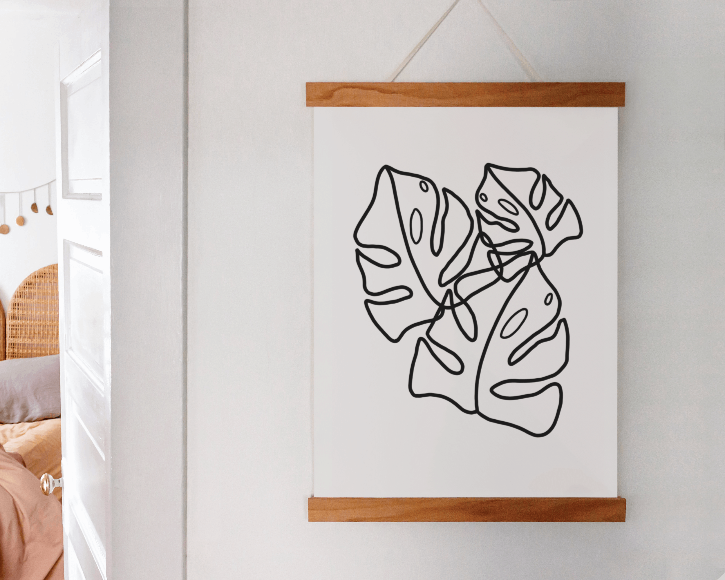 Monstera Line Drawing Print - Three Leaves Posters, Prints, & Visual Artwork Pretty Average   