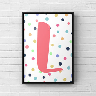 Letter / Initial Print - Pink & Rainbow Polka Dots Posters, Prints, & Visual Artwork Pretty Average