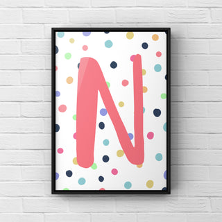 Letter / Initial Print - Pink & Rainbow Polka Dots Posters, Prints, & Visual Artwork Pretty Average