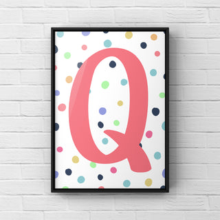 Letter / Initial Print - Pink & Rainbow Polka Dots Posters, Prints, & Visual Artwork Pretty Average