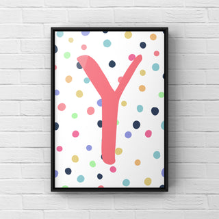 Letter / Initial Print - Pink & Rainbow Polka Dots Posters, Prints, & Visual Artwork Pretty Average