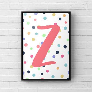 Letter / Initial Print - Pink & Rainbow Polka Dots
