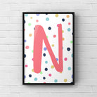 Letter / Initial Print - Pink & Rainbow Polka Dots Posters, Prints, & Visual Artwork Pretty Average   